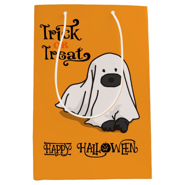Sac Cadeau Moyen Halloween mignon Éffrayant Whimsical Chien Fantôme (Devant)