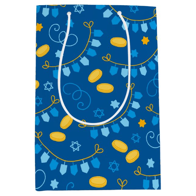 Sac Cadeau Moyen Hanoukka Dreidels (Devant)