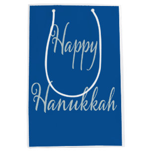Sac Cadeau Moyen Hanukkah Joyeux Hanukkah argent bleu Tekhelet élég