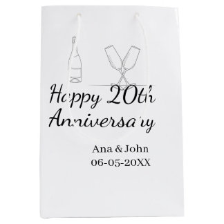 Sac Cadeau Moyen Happy 20th anniversary champagne bottle glass name