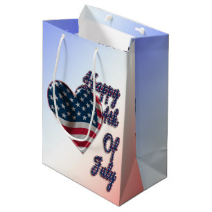 Sac Cadeau Moyen Happy 4 juillet USA Flag Heart