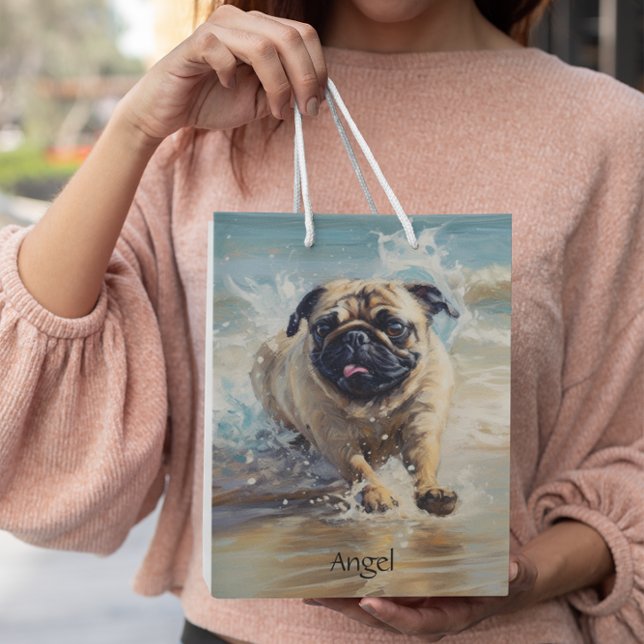 Sac Cadeau Moyen Happy Carlin at the Beach personnalisable (Créateur téléchargé)