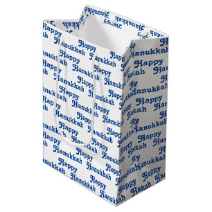 Sac Cadeau Moyen "Happy Hanoukka" bleu blanc cadeau de vacances