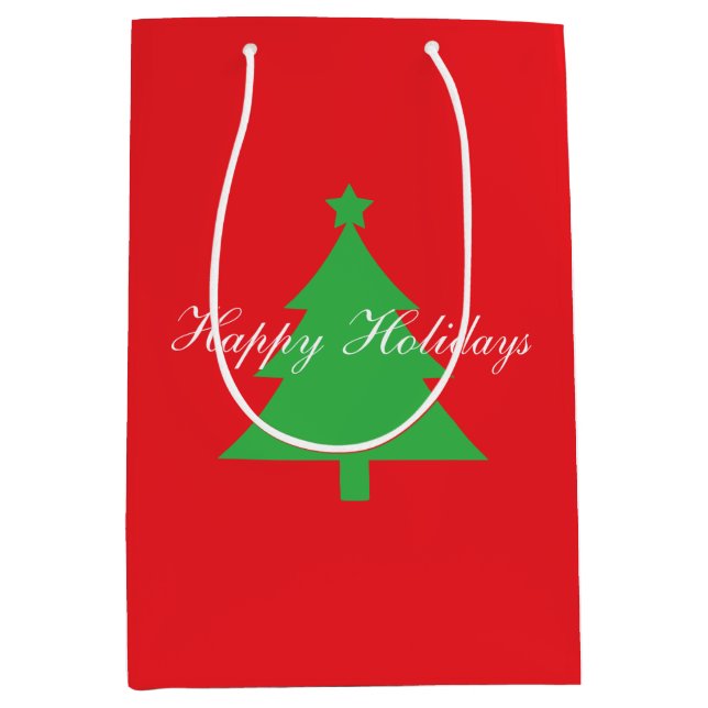 Sac Cadeau Moyen Happy Holidays Bright Red Christmas New Year (Devant)