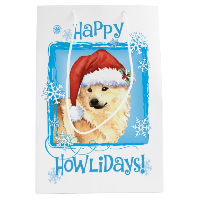 Sac Cadeau Moyen Happy Howlidays Norwegian Buhund (Devant)