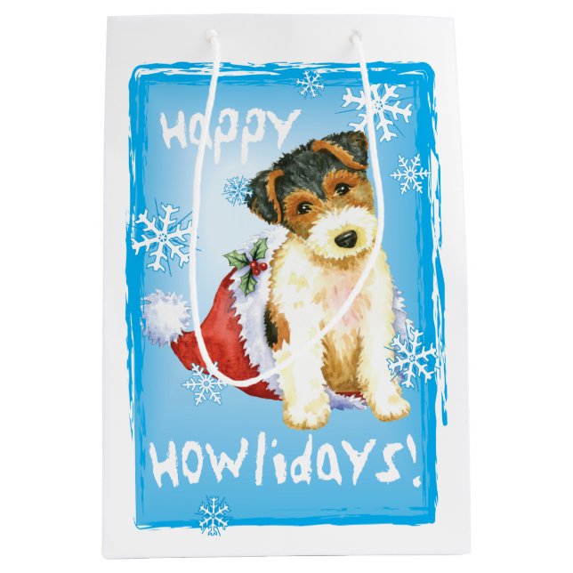 Sac Cadeau Moyen Happy Howlidays Wire Fox Terrier (Devant)