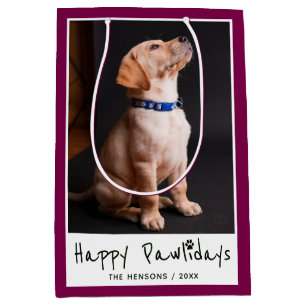 Sac Cadeau Moyen Happy Pawlidays Funny Pun Pet Photo
