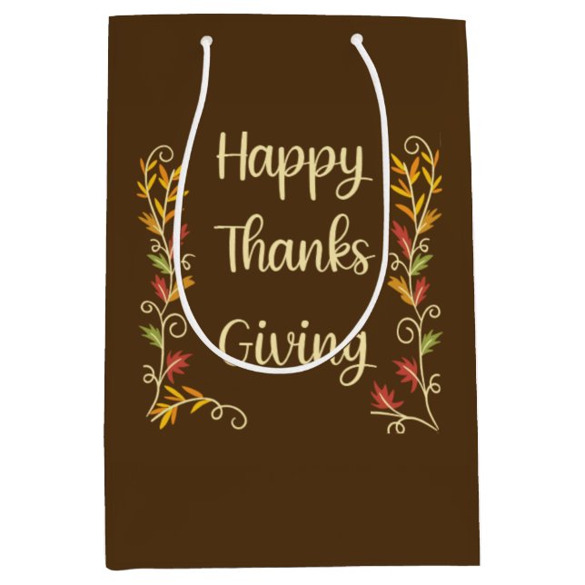Sac Cadeau Moyen Happy Thanksgiving - Brown theme (Devant)