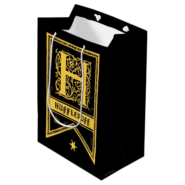 Sac Cadeau Moyen Harry Potter | Bannière Monogramme Hufflepuff (Devant Angle)
