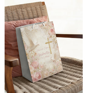 Sac Cadeau Moyen Heaveny Blush & Gold Quince, personnalisé