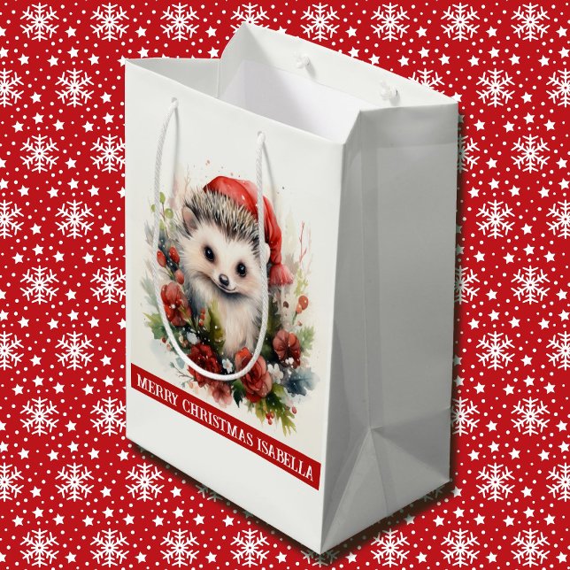 Sac Cadeau Moyen Hedgehog Ajouter Nom du récipiendaire Noël mignon (Créateur téléchargé)