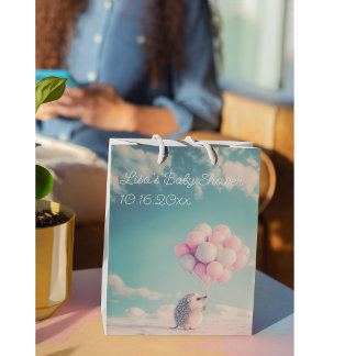 Sac Cadeau Moyen Hérisson mignon avec ballons d'anniversaire, perso