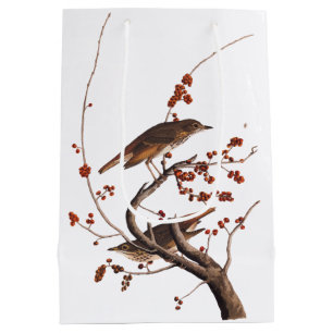 Sac Cadeau Moyen Hermite Grive Audubon Oiseau aux baies rouges
