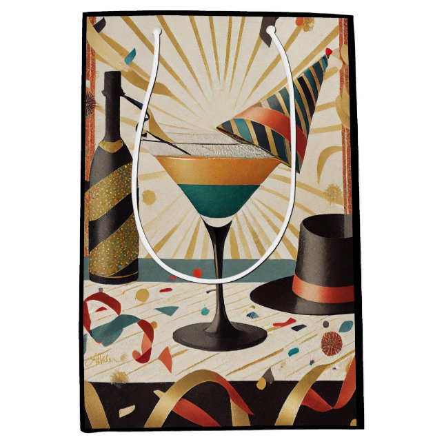 Sac Cadeau Moyen Heure Cocktail Mi-Siècle - Nouvel An (Devant)