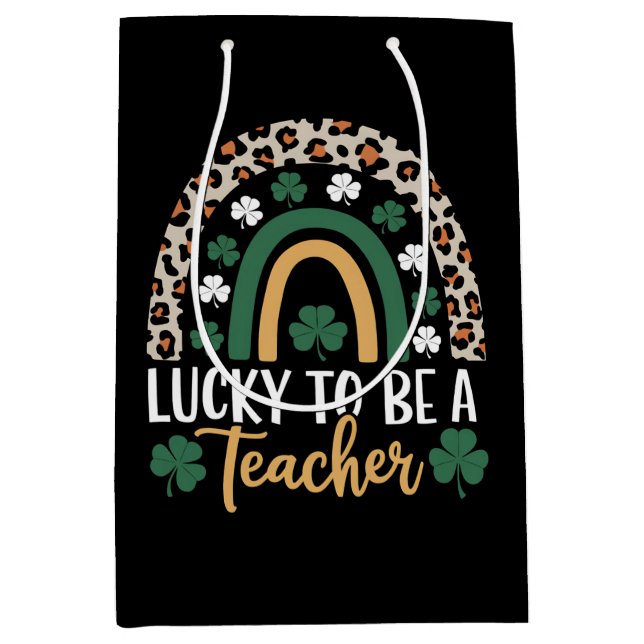 Sac Cadeau Moyen Heureux d'être enseignant Rainbow St Patrick's Day (Devant)