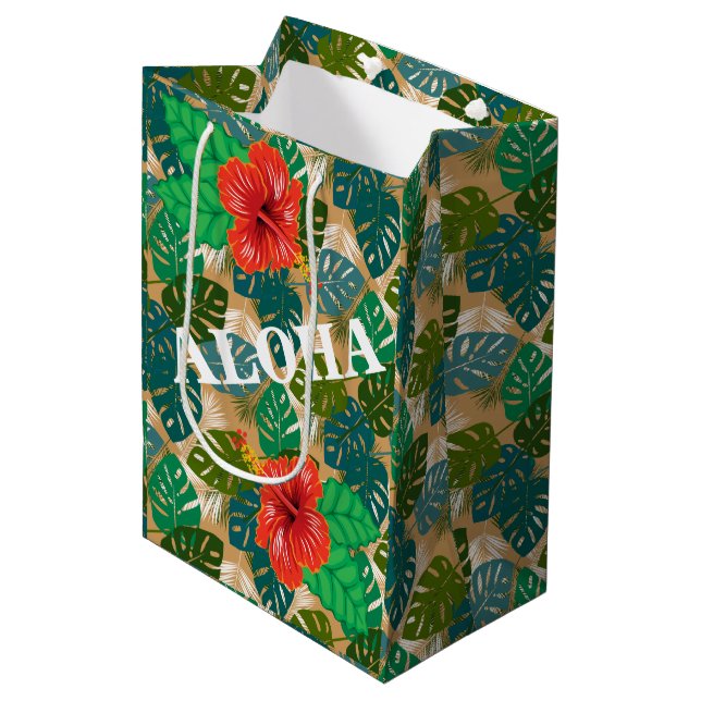 Sac Cadeau Moyen Hibiscus de la Jungle hawaïenne ALOHA (Devant Angle)