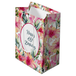 Sac Cadeau Moyen Hibiscus Flowers pour 65e anniversaire