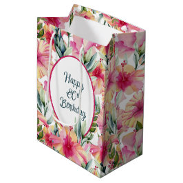 Sac Cadeau Moyen Hibiscus Flowers pour 80e anniversaire