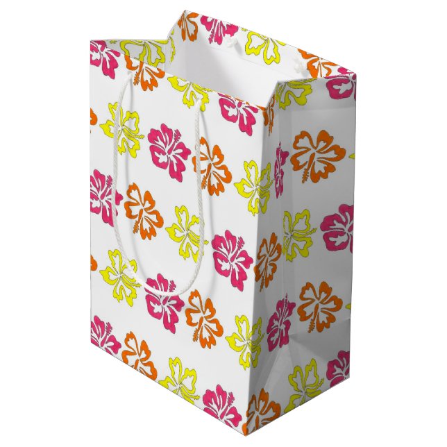 Sac Cadeau Moyen Hibiscus Tropical Hawaïen Fleurs Florales Imprimer (Dos Angle)