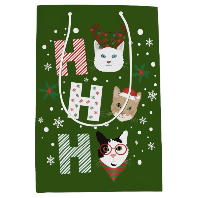 Sac Cadeau Moyen Ho Ho Ho Chats Joyeux Noël (Devant)