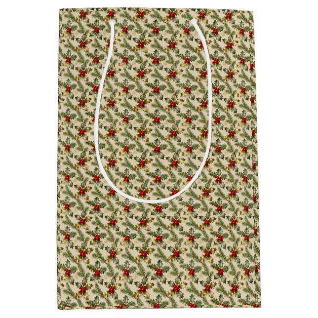 Sac Cadeau Moyen Holly and Evergreens (Devant)