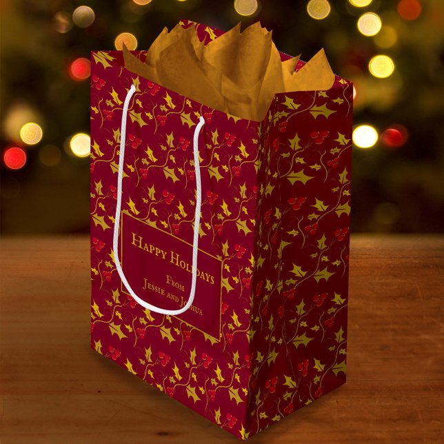 Sac Cadeau Moyen Holly et baies rouges feuillage motif personnalisé (Créateur téléchargé)