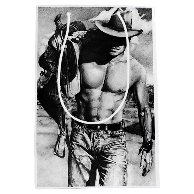 Sac Cadeau Moyen Homme cool Sexy Rugged Handsome Musclé Homme Cowbo (Devant)