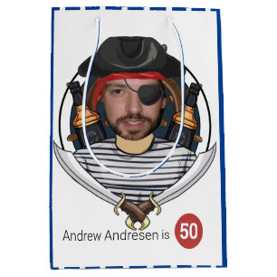 Sac Cadeau Moyen Hommes Fab Pirate Anniversaire drôle 50ème Visage 