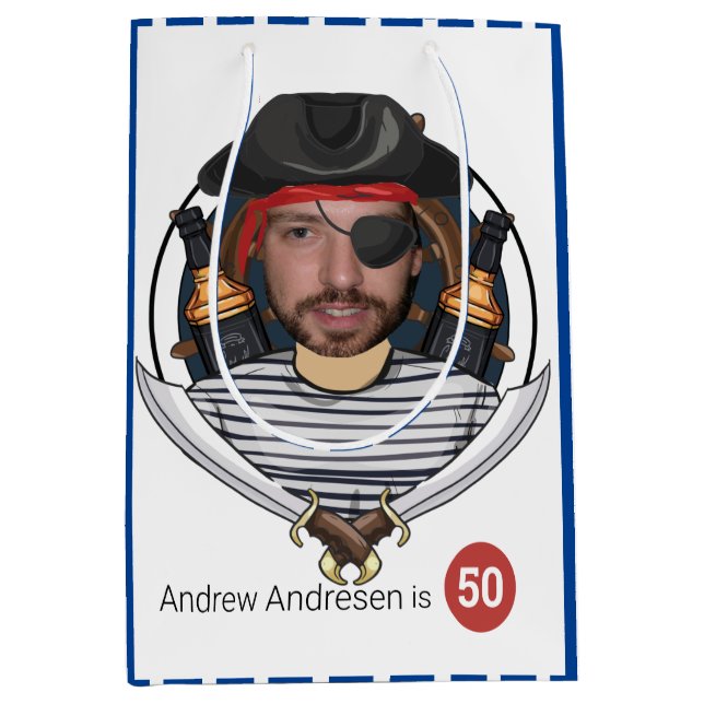 Sac Cadeau Moyen Hommes Fab Pirate Anniversaire drôle 50ème Visage  (Devant)
