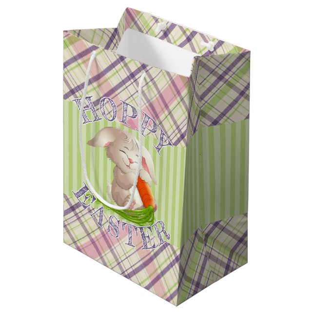 Sac Cadeau Moyen Hoppy Joyeux Lapin De Pâques Grandes Et Motif Plai (Devant Angle)