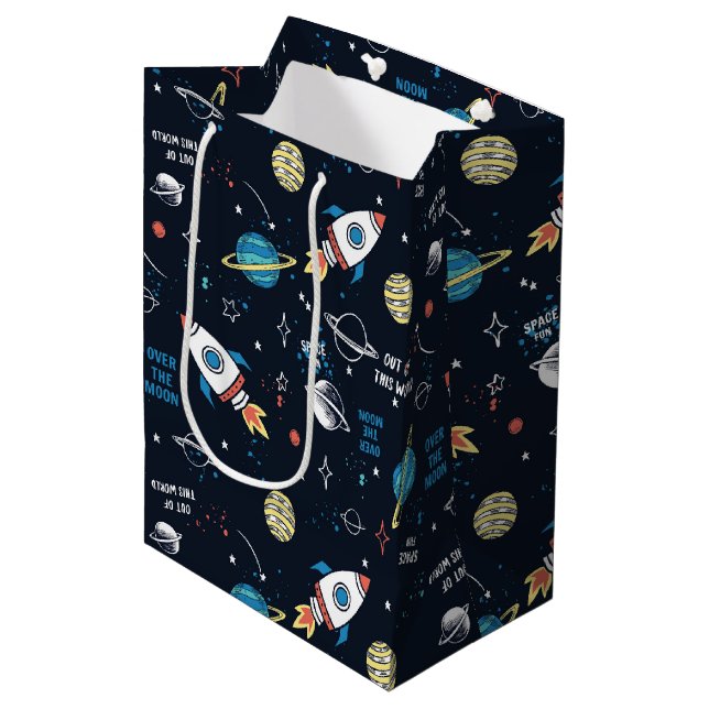 Sac Cadeau Moyen Hors de ce Motif spatial mondial (Devant Angle)