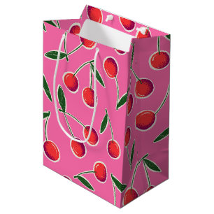 Sac Cadeau Moyen Hot Pink Retro Berry Cherry Anniversaire Cadeau