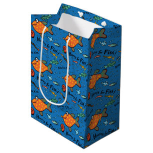 Sac Cadeau Moyen Hourra pour le motif de poissons