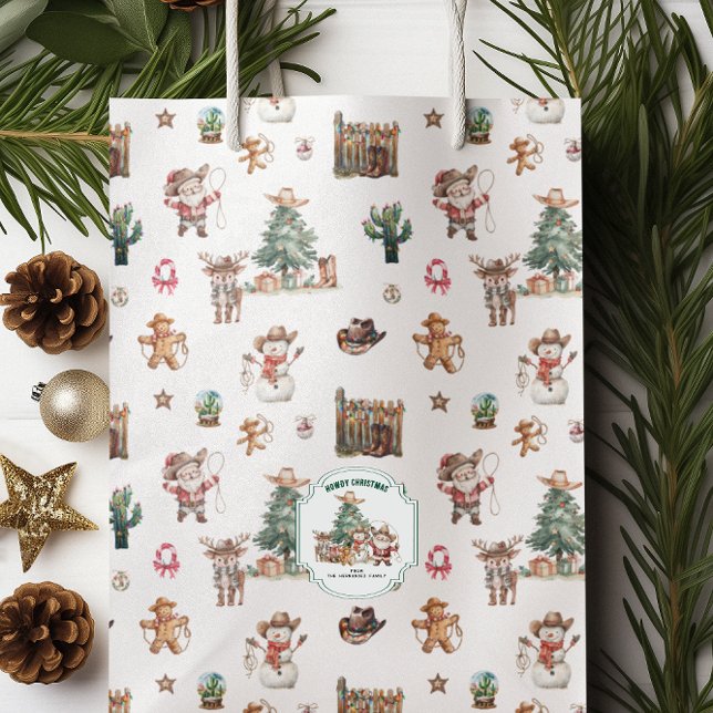 Sac Cadeau Moyen Howdy Christmas | Fun Western Personnalisé (Créateur téléchargé)