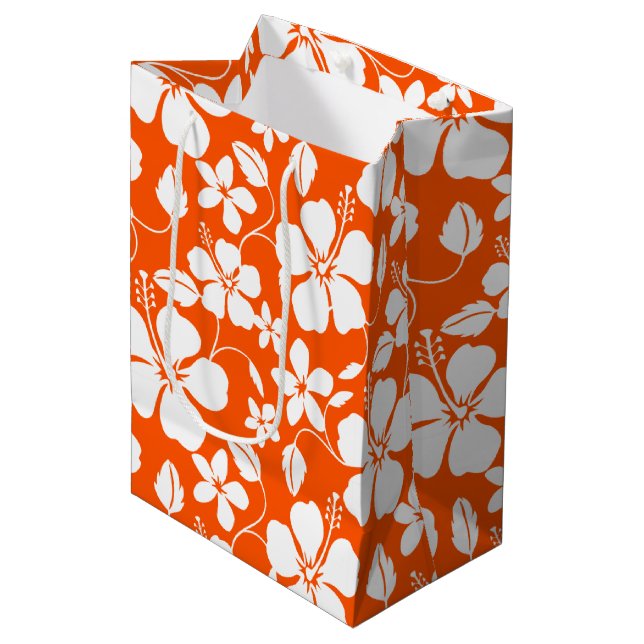 SAC CADEAU MOYEN HULA HAÏIENNE (HIBISCUS) ORANGE (Devant Angle)
