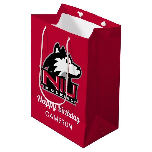 Sac Cadeau Moyen Huskies du nord de l'Illinois| Anniversaire (Devant Angle)