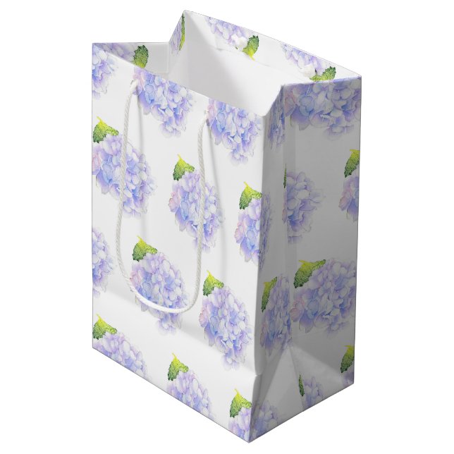 Sac Cadeau Moyen Hydrangea Aquarelle Vignette Motif (Devant Angle)