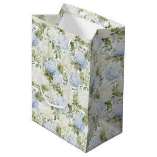 Sac Cadeau Moyen Hydrangea Blanc Bleu Fleurs Romantiques Shower de 