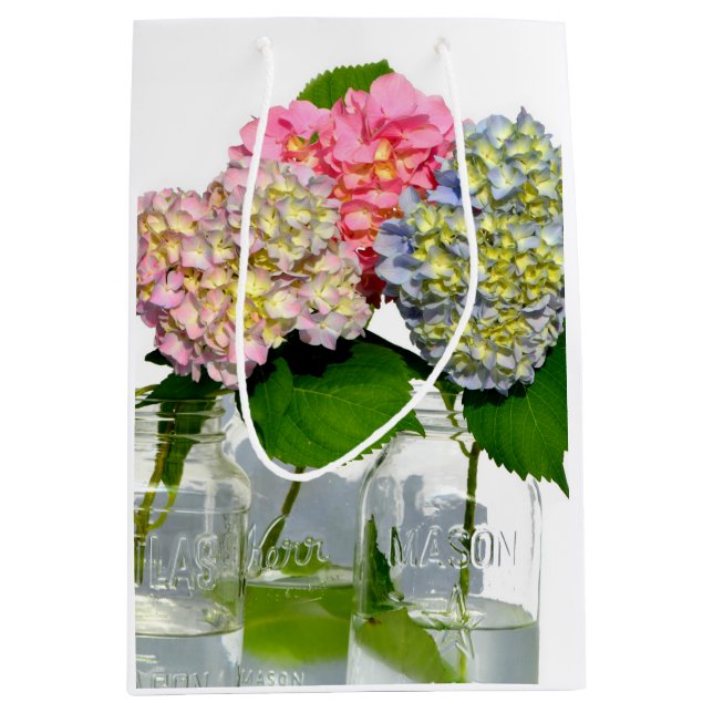 Sac Cadeau Moyen Hydrangeas et jarre de Mason (Devant)