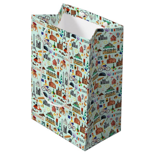 Sac Cadeau Moyen Icônes de voyage France Design (Devant Angle)