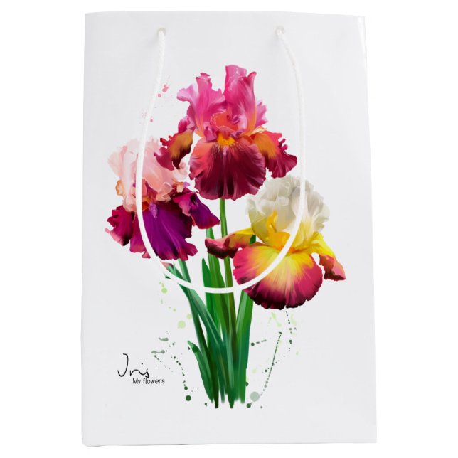 Sac Cadeau Moyen Iiris et éclaboussures de peinture à l'aquarelle (Devant)