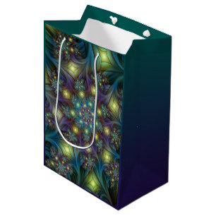 Sac Cadeau Moyen Illuminé Abstrait brillant Turquoise violet Fracta