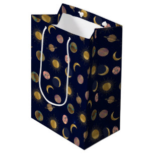 Sac Cadeau Moyen Illustration Blue Gold Sun Moon Planètes Space