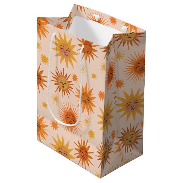 Sac Cadeau Moyen Illustration de l'aquarelle orange Sun Face (Devant Angle)
