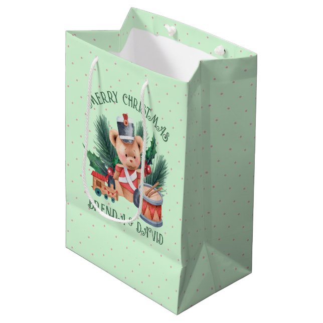 Sac Cadeau Moyen Illustration du garçon batteur de Noël (Devant Angle)