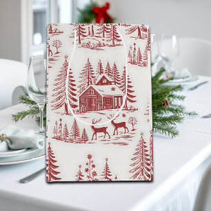 Sac Cadeau Moyen Illustration vintage rennes et maisons hiver