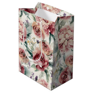 Sac Cadeau Moyen Impression botanique surdimensionnée Roses roses P