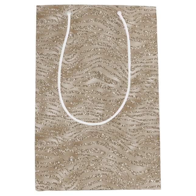 Sac Cadeau Moyen Impression Glitzy Gold Zebra (Devant)