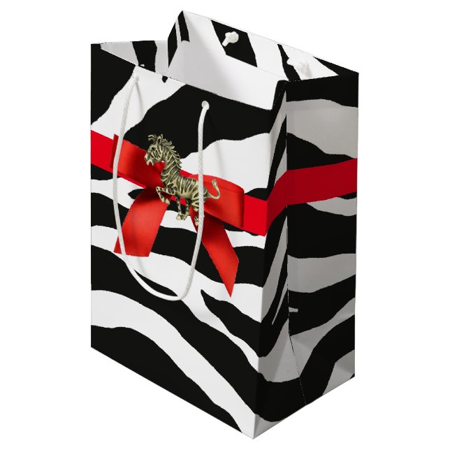 Sac Cadeau Moyen Impression Zebra (Devant Angle)