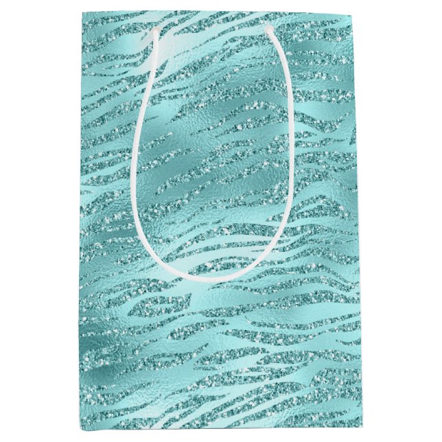 Sac Cadeau Moyen Impression zèbre vert moutarde pailletée (Devant)
